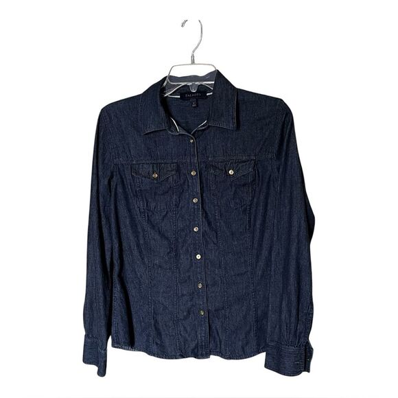 Talbots Cotton Dark Wash Blue Denim Fitted Long Sleeve Button Front Shirt Size 8 - Picture 1 of 8